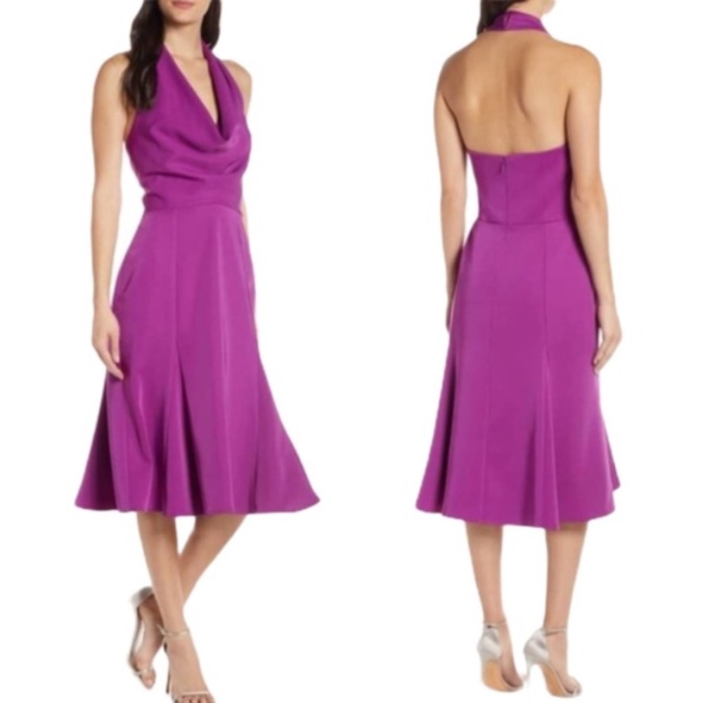 Harlyn Fit & Flare Halter Dress In Orchid Size Large